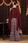 Shop_SAKSHAM & NEHARICKA_Maroon Cotton Silk And Satin Hand Embroidery Aari V Neck Disco Top With Palazzo _at_Aza_Fashions