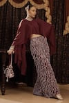 Shop_SAKSHAM & NEHARICKA_Maroon Cotton Silk And Satin Hand Embroidery Aari V Neck Disco Top With Palazzo _Online_at_Aza_Fashions