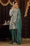 SAKSHAM & NEHARICKA_Green Cotton Silk Applique Gota V Neck Zubeida Aari Embroidered Kurta Set _Online_at_Aza_Fashions