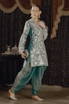 SAKSHAM & NEHARICKA_Green Cotton Silk Applique Gota V Neck Zubeida Aari Embroidered Kurta Set _at_Aza_Fashions