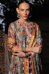 SAKSHAM & NEHARICKA_Grey Cotton Silk Printed Floral Round Radha Kurta Set _at_Aza_Fashions