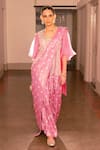 SAKSHAM & NEHARICKA_Pink Lurex Embroidery Floral Scoop Shooting Star Pre-draped Saree With Blouse _Online_at_Aza_Fashions