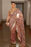 SAKSHAM & NEHARICKA_Red Cotton Silk Printed Geometric V Neck Mohana Saree With Blouse _at_Aza_Fashions