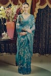 Buy_SAKSHAM & NEHARICKA_Green Cotton Silk Applique Floral Jaal V Moonray Embroidered Saree With Blouse _at_Aza_Fashions