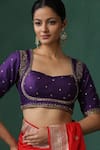 Buy_Weaver Story_Purple Pure Silk Embroidered Zardozi Sweetheart Blouse _Online_at_Aza_Fashions