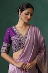 Weaver Story_Purple Raw Silk Embroidered Zardozi V Neck Blouse _Online_at_Aza_Fashions