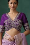 Buy_Weaver Story_Purple Raw Silk Embroidered Zardozi V Neck Blouse _Online_at_Aza_Fashions