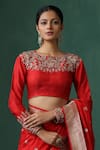 Buy_Weaver Story_Red Raw Silk Embroidered Zardozi Boat Blouse _at_Aza_Fashions