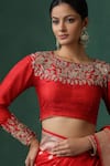 Buy_Weaver Story_Red Raw Silk Embroidered Zardozi Boat Blouse _Online_at_Aza_Fashions