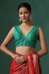 Buy_Weaver Story_Green Pure Silk Embroidered Zari Jaal V Neck Saree Blouse _at_Aza_Fashions