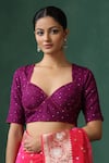 Buy_Weaver Story_Purple Pure Silk Embroidered Sequin Sweetheart Blouse _at_Aza_Fashions