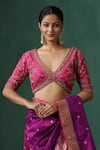 Buy_Weaver Story_Pink Raw Silk Embroidered Jaal V Neck And Zardozi Work Saree Blouse _at_Aza_Fashions