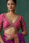 Buy_Weaver Story_Pink Raw Silk Embroidered Jaal V Neck And Zardozi Work Saree Blouse _Online_at_Aza_Fashions