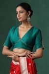 Buy_Weaver Story_Green Pure Silk Embroidered Zardozi V Neck Work Saree Blouse _at_Aza_Fashions