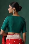 Shop_Weaver Story_Green Pure Silk Embroidered Zardozi V Neck Work Saree Blouse _at_Aza_Fashions