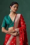 Weaver Story_Green Pure Silk Embroidered Zardozi V Neck Work Saree Blouse _Online_at_Aza_Fashions