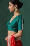 Buy_Weaver Story_Green Pure Silk Embroidered Zardozi V Neck Work Saree Blouse _Online_at_Aza_Fashions