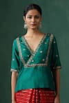 Buy_Weaver Story_Green Pure Silk Embroidered Zardozi V Neck Work Blouse _at_Aza_Fashions