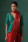 Weaver Story_Green Pure Silk Embroidered Zardozi V Neck Work Blouse _Online_at_Aza_Fashions