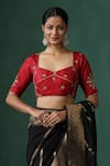 Buy_Weaver Story_Red Pure Silk Embroidered Zardozi Sweetheart Floral Blouse _at_Aza_Fashions