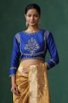 Buy_Weaver Story_Blue Raw Silk Embroidered Zardozi Round Floral Work Saree Blouse _at_Aza_Fashions