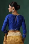 Shop_Weaver Story_Blue Raw Silk Embroidered Zardozi Round Floral Work Saree Blouse _at_Aza_Fashions