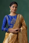 Weaver Story_Blue Raw Silk Embroidered Zardozi Round Floral Work Saree Blouse _Online_at_Aza_Fashions