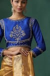 Buy_Weaver Story_Blue Raw Silk Embroidered Zardozi Round Floral Work Saree Blouse _Online_at_Aza_Fashions