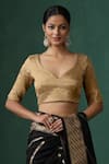 Buy_Weaver Story_Gold Tissue Silk Leaf Saree Blouse _at_Aza_Fashions