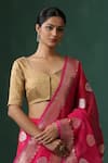 Weaver Story_Gold Tissue Silk Leaf Plain Saree Blouse _Online_at_Aza_Fashions