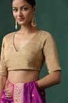 Buy_Weaver Story_Gold Tissue Silk V Neck Solid Saree Blouse _Online_at_Aza_Fashions