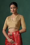 Buy_Weaver Story_Gold Tissue Silk V Neck Princess Cut Blouse _at_Aza_Fashions