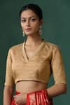 Buy_Weaver Story_Gold Tissue Silk V Neck Princess Cut Blouse _Online_at_Aza_Fashions