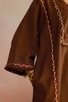 ROZA_Brown Linen Embellished Tassel V Neck Amber Kurta With Pant _Online_at_Aza_Fashions