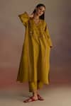 Buy_ROZA_Yellow Linen Embellished Tassel V Neck Amber Kurta And Pant Set _at_Aza_Fashions