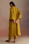 Shop_ROZA_Yellow Linen Embellished Tassel V Neck Amber Kurta And Pant Set _at_Aza_Fashions