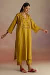 Buy_ROZA_Yellow Linen Embellished Tassel V Neck Amber Kurta And Pant Set _Online_at_Aza_Fashions