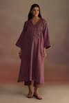 Buy_ROZA_Purple Linen Embellished Tassel V Neck Amber Kurta With Pant _at_Aza_Fashions