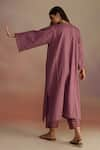 Shop_ROZA_Purple Linen Embellished Tassel V Neck Amber Kurta With Pant _at_Aza_Fashions