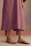 ROZA_Purple Linen Embellished Tassel V Neck Amber Kurta With Pant _at_Aza_Fashions