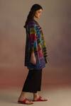 ROZA_Multi Color Habutai Silk Printed Geometric Band Collar Attico Boxy Tunic _Online_at_Aza_Fashions