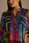 Buy_ROZA_Multi Color Habutai Silk Printed Geometric Band Collar Attico Boxy Tunic _Online_at_Aza_Fashions