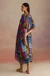 Shop_ROZA_Multi Color Habutai Silk Printed Geometric Notch Attico Hand Sketched Dress _at_Aza_Fashions