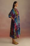 ROZA_Multi Color Habutai Silk Printed Geometric Notch Attico Hand Sketched Dress _Online_at_Aza_Fashions