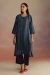 Buy_ROZA_Blue Habutai Silk Printed Stripe Round Awning Long Kurta _at_Aza_Fashions