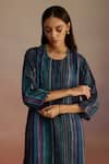 Buy_ROZA_Blue Habutai Silk Printed Stripe Round Awning Long Kurta _Online_at_Aza_Fashions