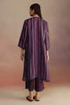 Shop_ROZA_Purple Habutai Silk Printed Stripe Round Awning Long Straight Kurta _at_Aza_Fashions