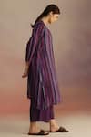 ROZA_Purple Habutai Silk Printed Stripe Round Awning Long Straight Kurta _Online_at_Aza_Fashions