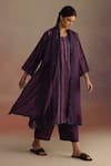 Buy_ROZA_Purple Habutai Silk Printed Stripe Round Awning Long Straight Kurta With Pant _at_Aza_Fashions