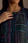 ROZA_Blue Habutai Silk Printed Stripe Round Awning Short Kurta _Online_at_Aza_Fashions